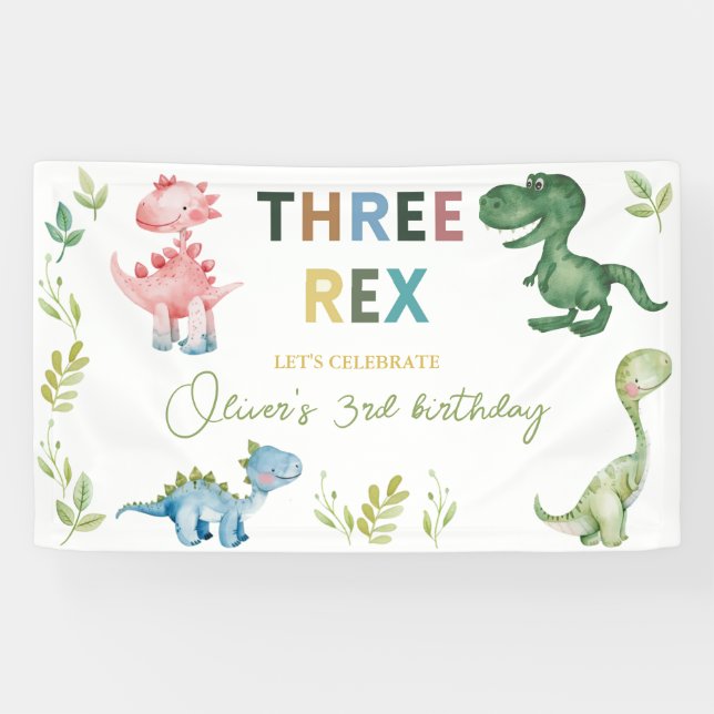 Drei Rex-Geburtstagsparty Banner (Horizontal)