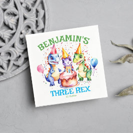 Drei rex niedliche Dinosaurier Geburtstagsgeschirr Serviette