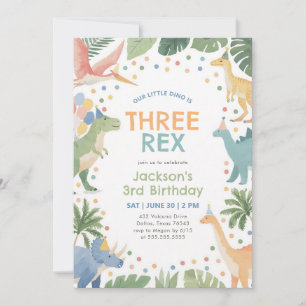 Drei Rex-Wasserfarbe-Dinosaurier 3. Geburtstag Einladung