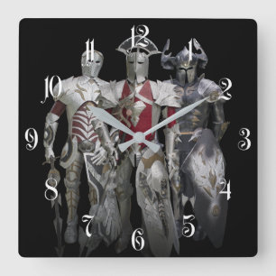 Drei Ritter Quadratische Wanduhr