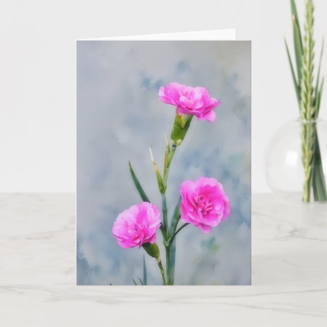 Drei rosa Carnation-Blume Art Note Card Karte (Vorderseite)