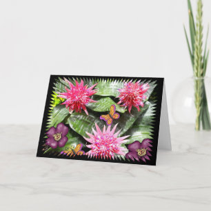 Drei rosa Kaktus-Blumen mit Schmetterlingen Karte