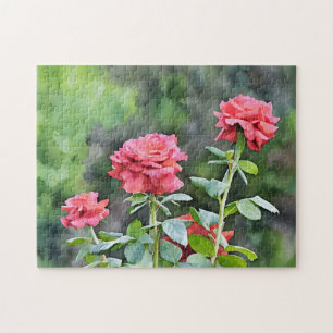 Drei rosa Rosen Rosen-Garten-Kunstpuzzle Puzzle