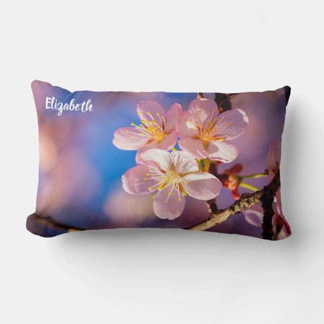 Drei rosa Sakura-Blüten Lendenkissen (Vorderseite)