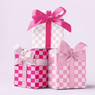 Drei rosa Schachbrett Geschenkpapier Set