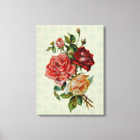 Drei Rose auf Vintager Pastellgrün Leinwand