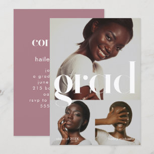 Drei Rose-Graduierungsparty für FotoCollage Einladung