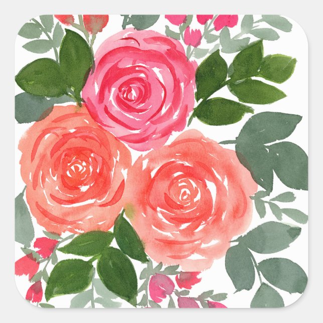 DREI ROSE QUADRATISCHER AUFKLEBER (Vorderseite)