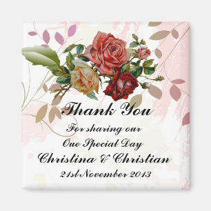 Drei Rose Wedding Blumenbomboniere danken Ihnen Magnet