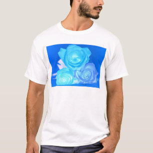 Drei Rosen, glühende umgekehrte blaue Farbe T-Shirt
