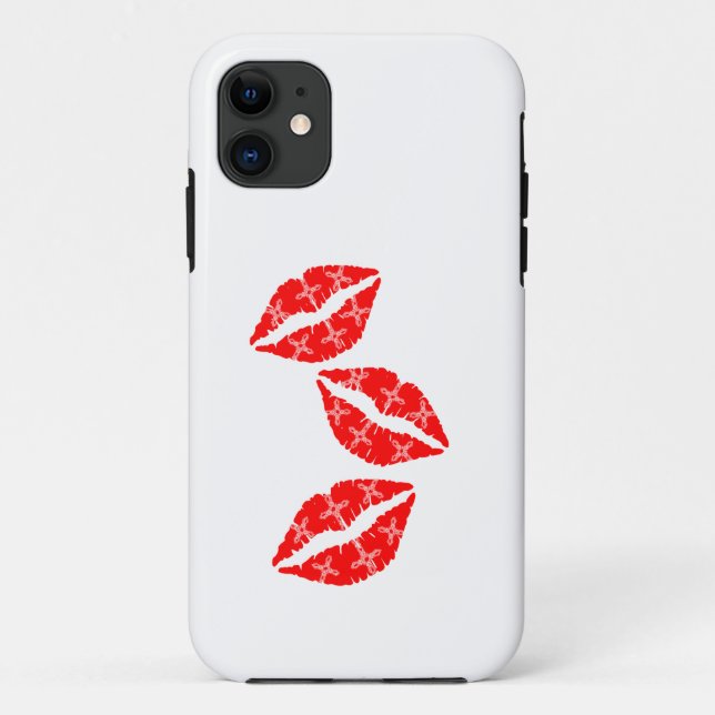Drei rote Lipstick Kisses mit weißem Muster Gesche Case-Mate iPhone Hülle (Rückseite)