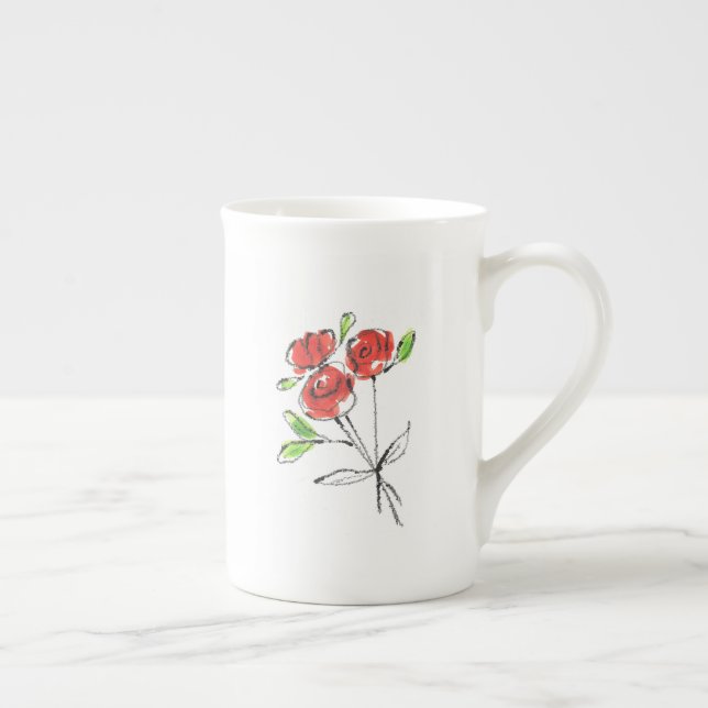 Drei Rote Rosen Bouquet | Tasse der Knochenerkrank (Rechts)