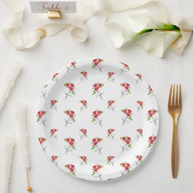 Drei Rote Rosen Bouquet | Teller aus Party (Hochzeit)