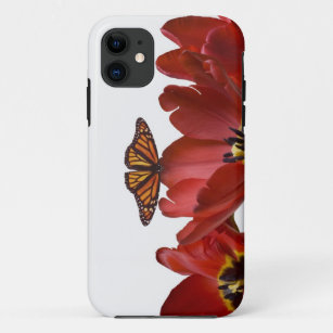 Drei rote Tulpen und ein Monarchfalter gegen Case-Mate iPhone Hülle