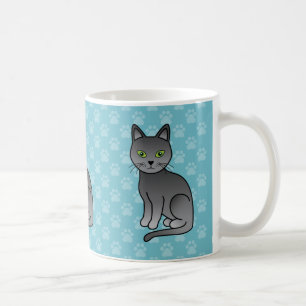 Drei russische blaue Katzen auf blauer Farbe Kaffeetasse