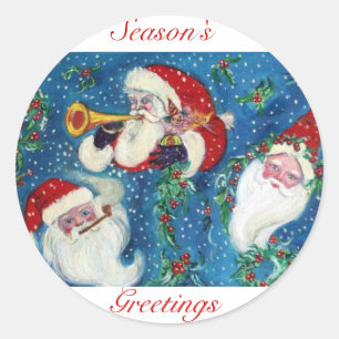 DREI SANTA / CHRISTMAS NIGHT White Blue Runder Aufkleber