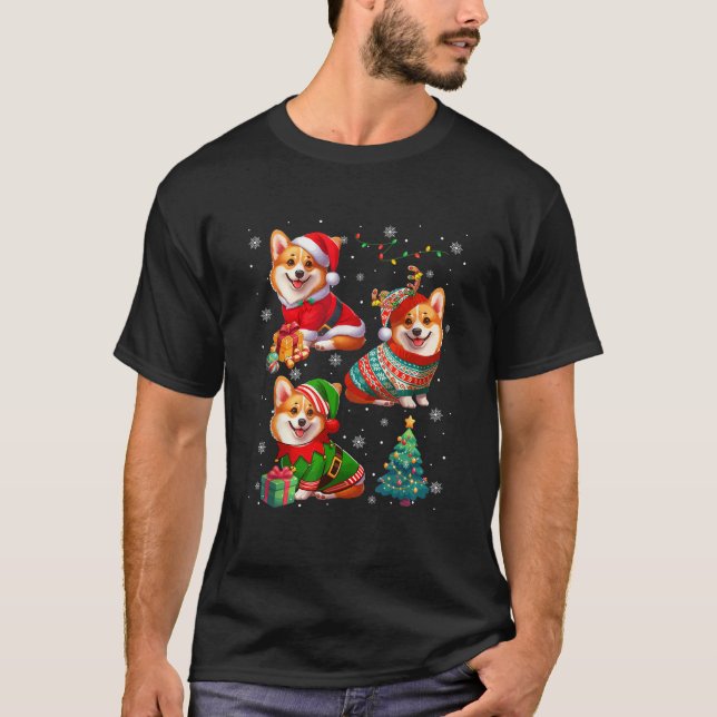 Drei Santa-Rentier-Elfen-Corgis tragen Pullover Ow (Vorderseite)