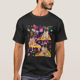 Drei Santa-Rentiere-Elfen-Mops-Hunde reiten auf Pi T-Shirt