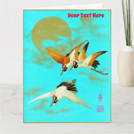 Drei Saruskrane, die vor dem Mond fliegen Karte