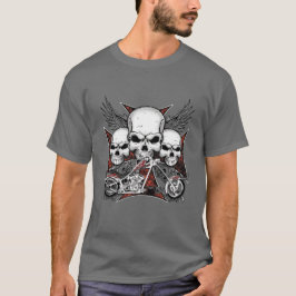 Drei Schädel mit Motorrad-T - Shirt mit rotem Chop