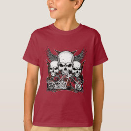 Drei Schädel mit Red Chopper Motorrad Boy T-Shi T-Shirt