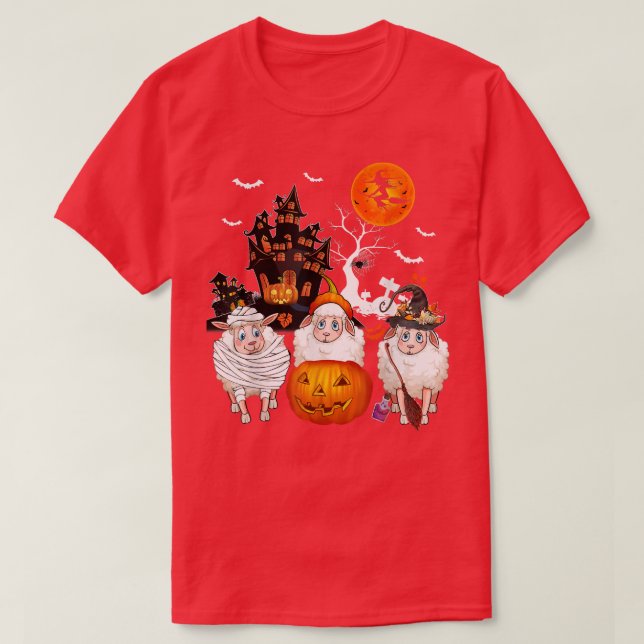 Drei Schafe Halloween Mama Beängstigende Hexe mit  T-Shirt (Design vorne)