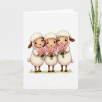 Drei Schafe mit Blumen Karte