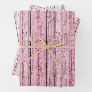 Drei Schattierungen aus rosa Knotty-Holz Geschenkpapier Set