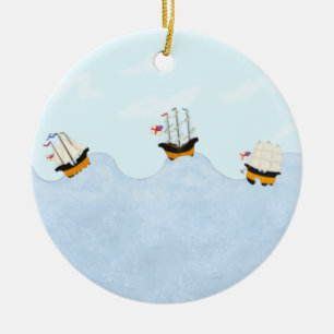 Drei Schiffe auf dem Rollsee Keramik Ornament
