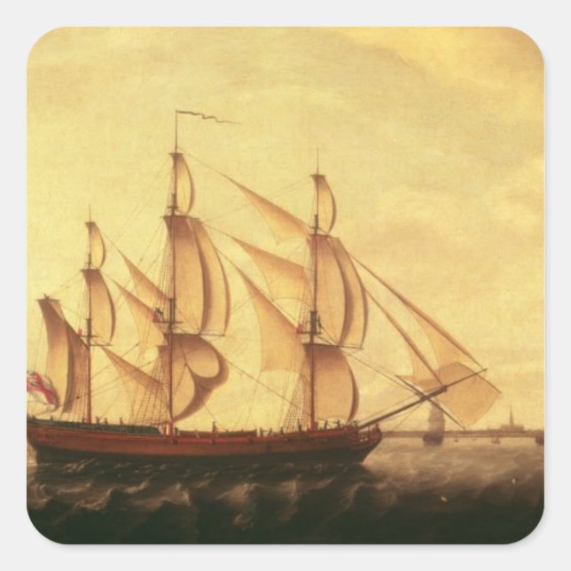 Drei Schiffe der Hudson Bay in der Themse Quadratischer Aufkleber (Vorderseite)