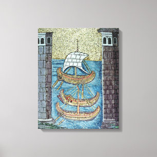Drei Schiffe, die den Hafen von Ravenna kommen Leinwanddruck