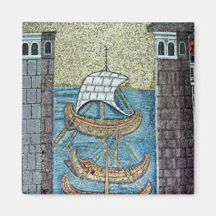 Drei Schiffe, die den Hafen von Ravenna kommen Magnet