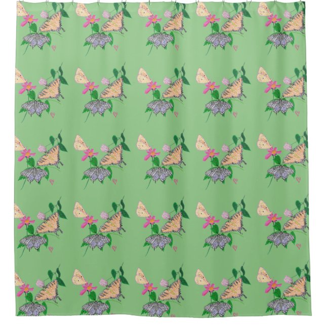 Drei Schmetterlinge mit Blume duschen den Vorhang (Vorderseite)