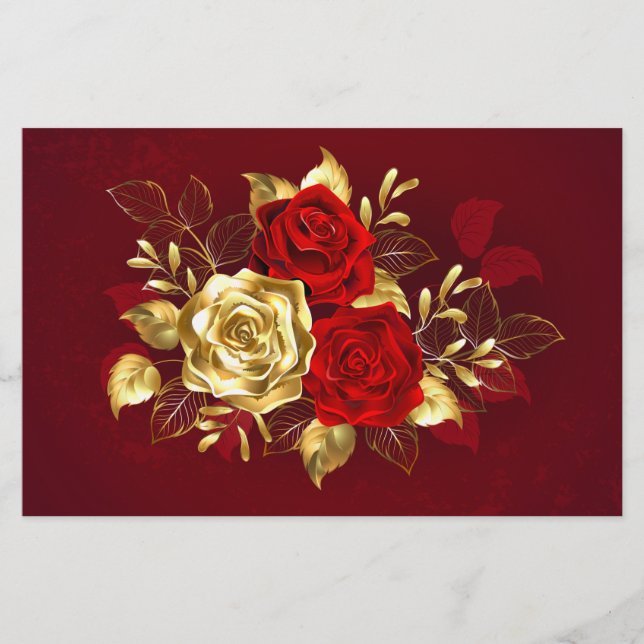 Drei Schmuckstücke Rose Briefpapier (Vorderseite)