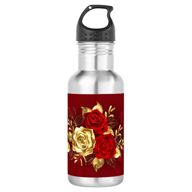 Drei Schmuckstücke Rose Edelstahlflasche (Vorderseite)