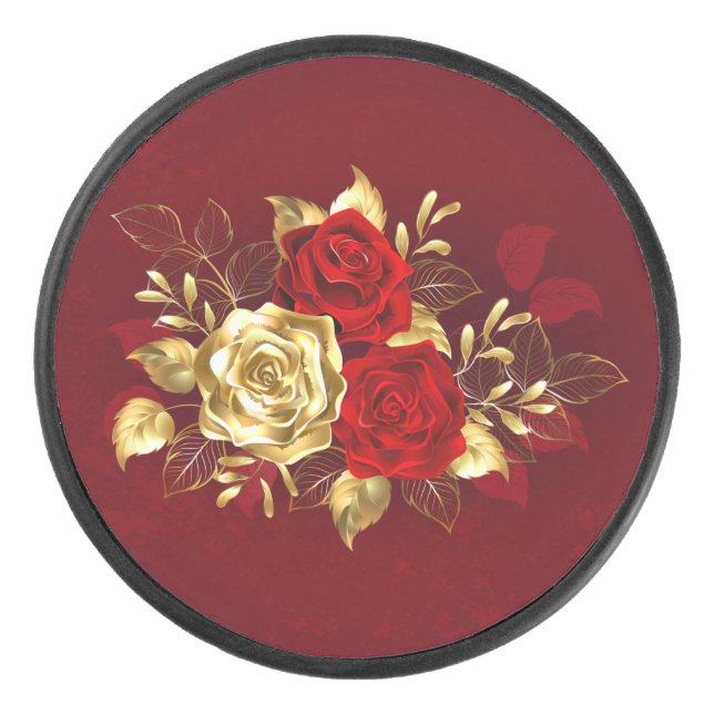 Drei Schmuckstücke Rose Eishockey Puck (Vorderseite)