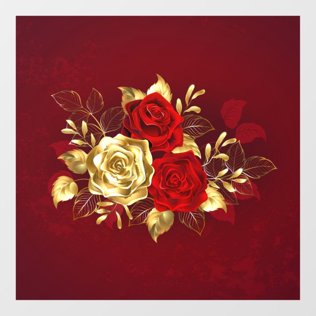 Drei Schmuckstücke Rose Fensteraufkleber (Blatt)