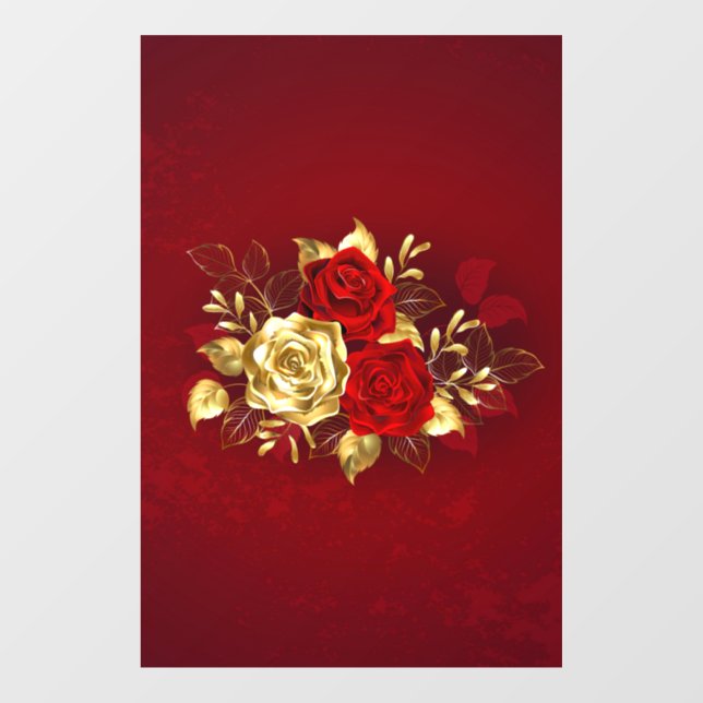 Drei Schmuckstücke Rose Fensteraufkleber (Blatt)