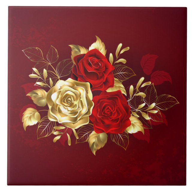 Drei Schmuckstücke Rose Fliese (Vorderseite)