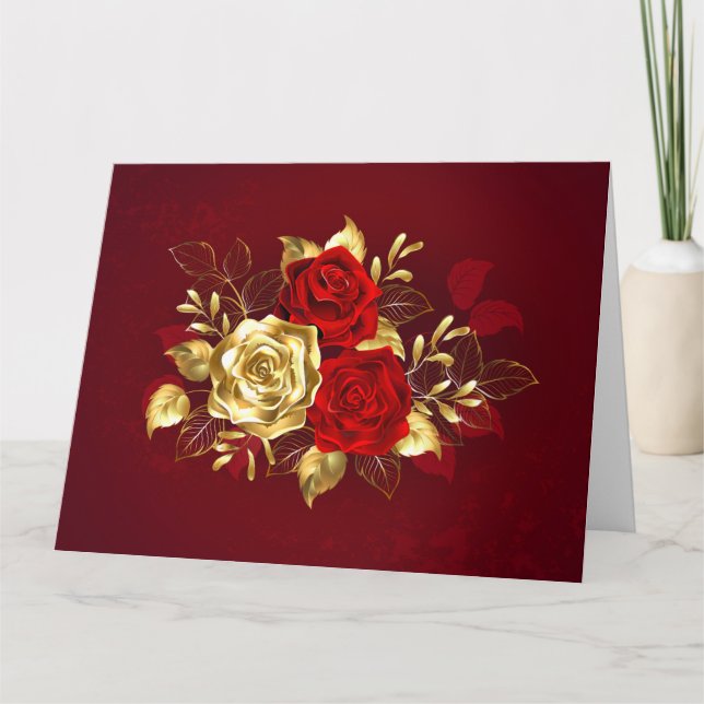Drei Schmuckstücke Rose Karte (Vorderseite)