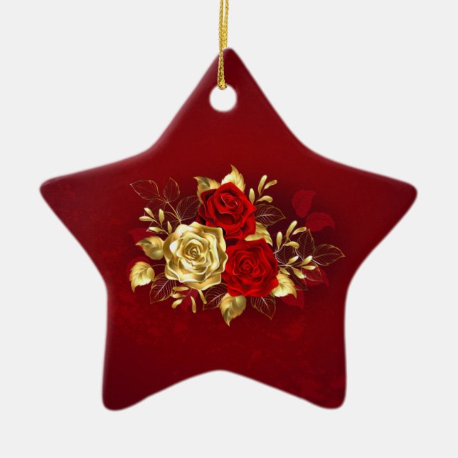 Drei Schmuckstücke Rose Keramik Ornament (Vorne)