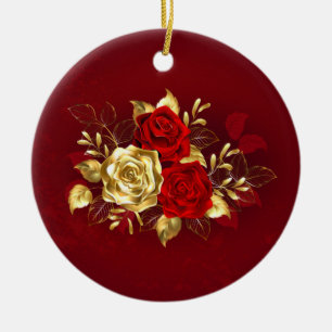 Drei Schmuckstücke Rose Keramik Ornament