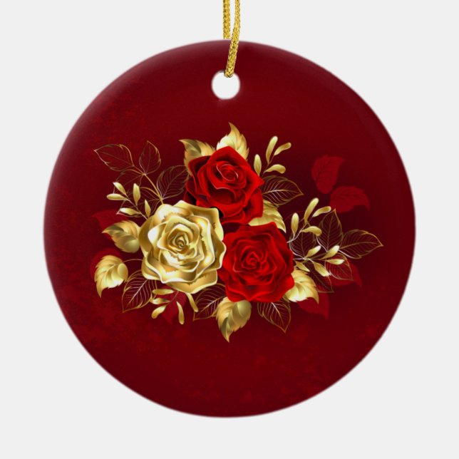 Drei Schmuckstücke Rose Keramik Ornament (Vorne)