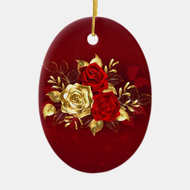 Drei Schmuckstücke Rose Keramik Ornament (Vorne)