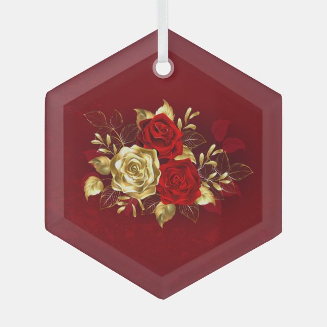 Drei Schmuckstücke Rose Ornament Aus Glas (Vorderseite)