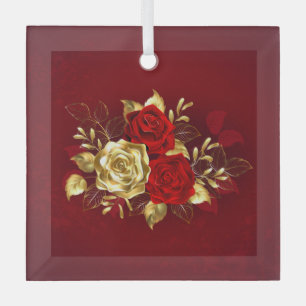 Drei Schmuckstücke Rose Ornament Aus Glas