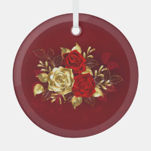 Drei Schmuckstücke Rose Ornament Aus Glas