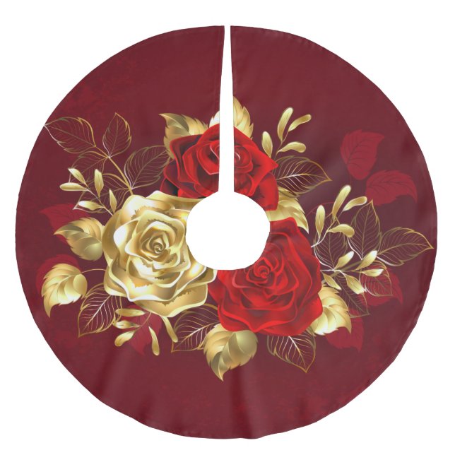Drei Schmuckstücke Rose Polyester Weihnachtsbaumdecke (Vorderseite)