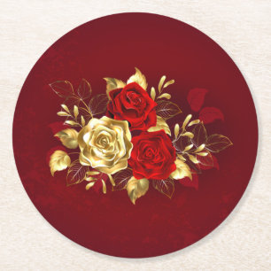 Drei Schmuckstücke Rose Runder Pappuntersetzer