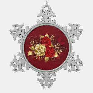 Drei Schmuckstücke Rose Schneeflocken Zinn-Ornament